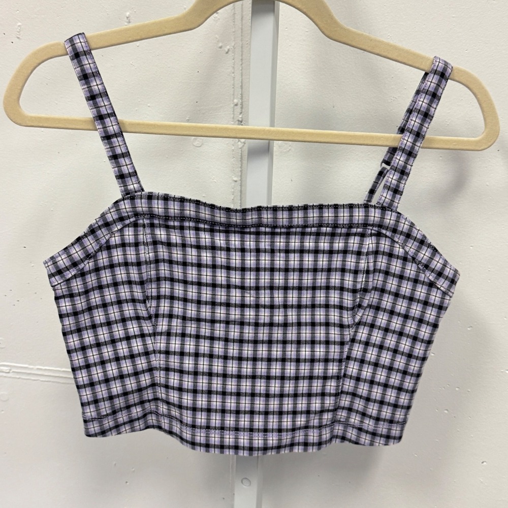 Hollister Purple Plaid Advanced Stretch Crop Top Cami Adjustable Straps Size Med